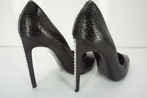 Saint Laurent Black Snake Paris Crystal Heel Pointy Toe Pumps SZ 38.5 NIB $895