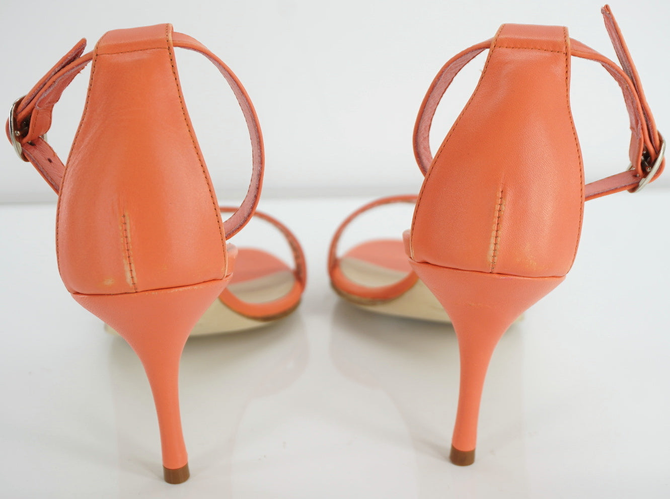 Manolo Blahnik Coral Leather Maurila Ankle Chaos Cuff Sandals size 36.5 NIB $815