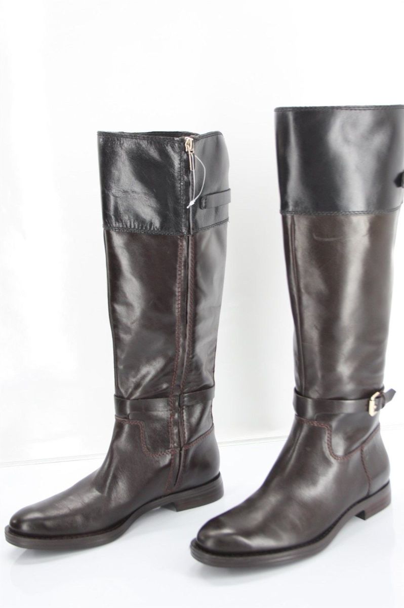 Enzo Angiolini Eero Black Brown Leather Tall Riding Boots Size 7 New Womens Knee