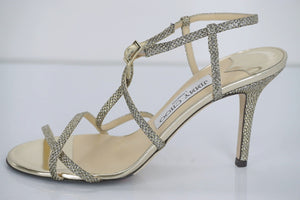 Jimmy Choo Womens Elaine Sandal Gold Glitter Size 36.5