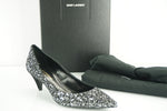 Saint Laurent Charlotte 55MM Black Glitter Pointy Toe Pump SZ 36.5 NIB $795 YSL