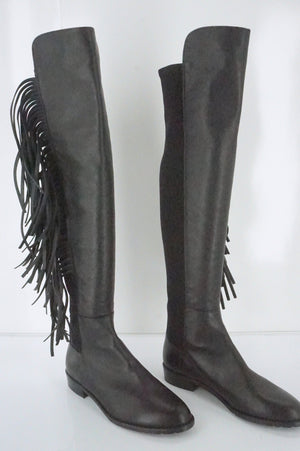 Stuart Weitzman Black Leather Mane Fringe Over Knee Boots SZ 6 NIB OTK 5050 $855