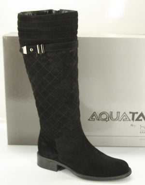 Aquatalia by Marvin K Black Suede Unveil Quilted Riding Boot Size 6.5 NIB Italy