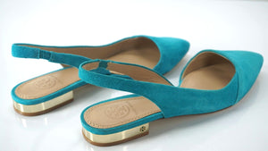 Tory Burch Blue Suede Lancaster Pointed Toe Slingback Flat Sandals Size 6 NIB