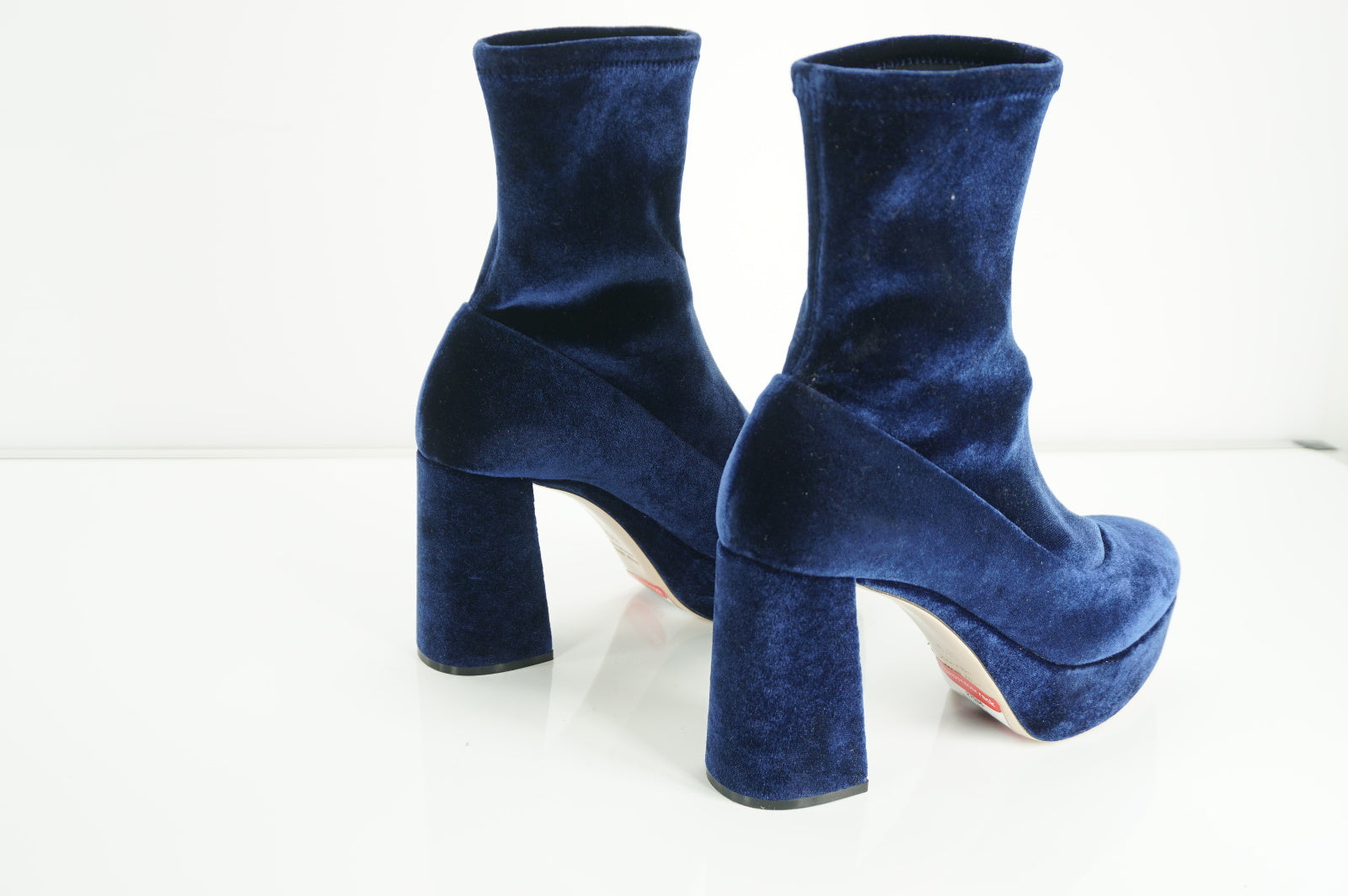 Miu Miu Blue Velvet Stretch Block Heel Platform Ankle Boots Size 35.5 $890