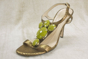 Kate Spade Lydia Metallic Strappy Green stone Sandals SZ 5.5 High Heels $298