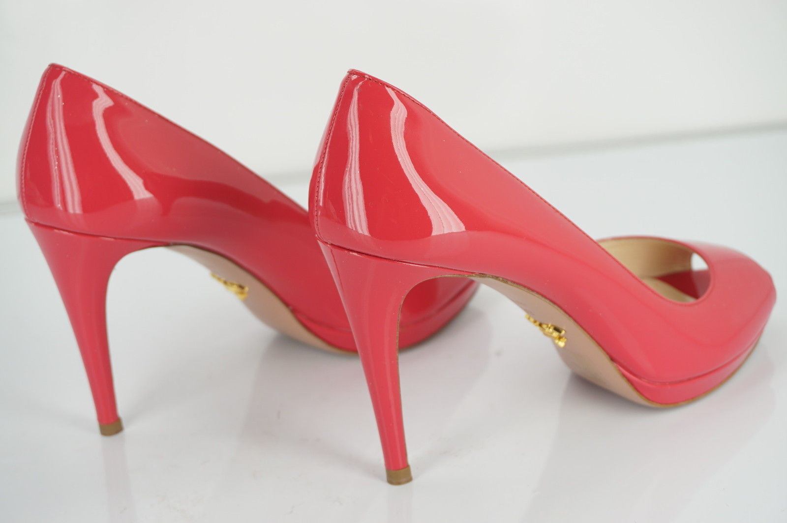 Prada Pink Patent Leather Open Toe Platform High Heel Pumps Size 39 NIB $650