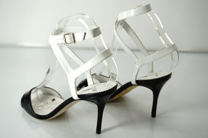 Manolo Blahnik Black White Patent Llonicabi Ankle Strap Sandals SZ 36.5 NIB $865