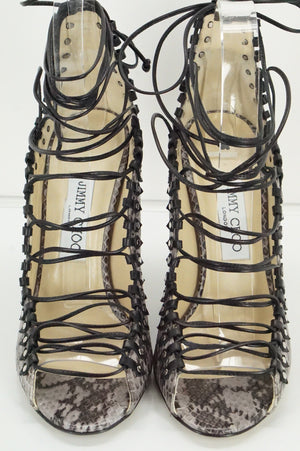 Jimmy Choo Koko Snake Ankle Lace Up Strappy Sandals SZ 38.5 NIB High Heel $1650