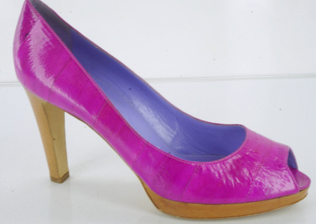 Sergio Rossi Pink Eel Skin Leather 'Peep' Open Toe Pumps SZ 40 10 NEW $695