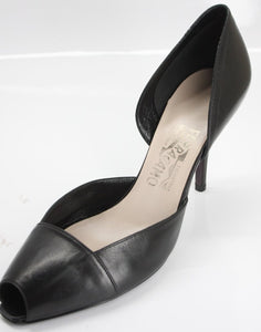 Salvatore Ferragamo Black Leather Peep Toe d'Orsay Pumps SZ 9.5 NIB $575 Women's