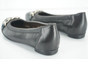 Attilio Giusti Leombruni Link Black Leather Ballet Flats Size 35 Cap Toe AGL New