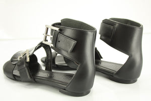 Alexander McQueen Black Leather Flat Ankle Strap Sandals Size 37 Womens New $895