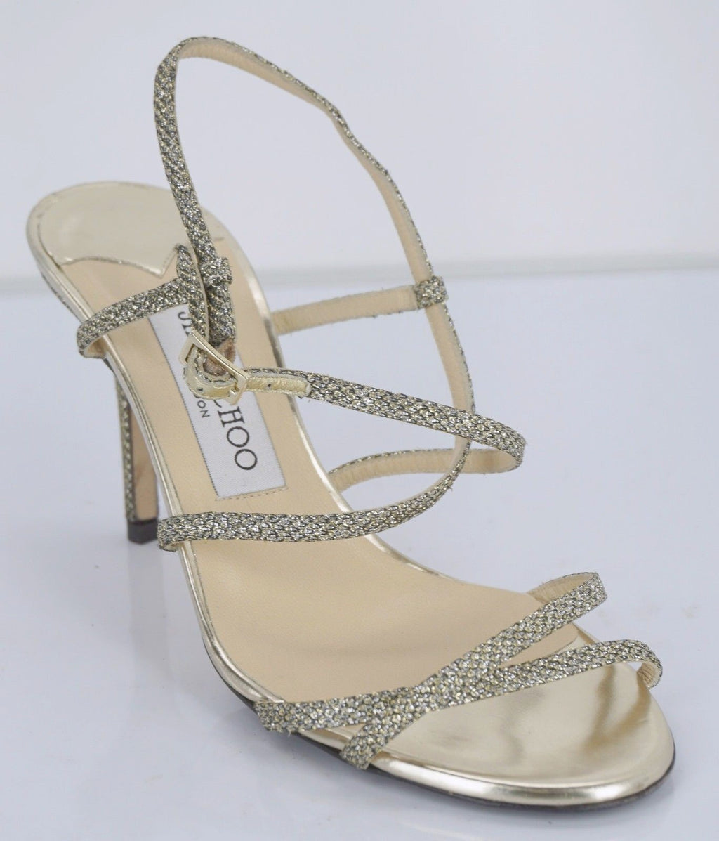 Jimmy Choo Womens Elaine Sandal Gold Glitter Size 36.5