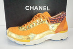 NIB Chanel Metallic Gold Orange Tweed Sneakers SZ 37.5 Fast Foot Trainer $1350