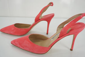 Manolo Blahnik Carolyne pink suede Sandals size 39 New slingback pumps $645