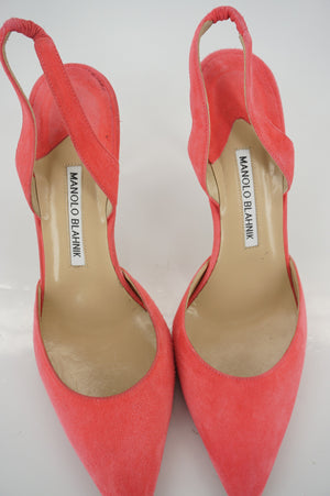 Manolo Blahnik Carolyne pink suede Sandals size 39 New slingback pumps $645