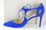 Jimmy Choo Vanessa Cobalt Blue Suede Straps Sandals SZ 40.5 10.5 Heels NIB $750