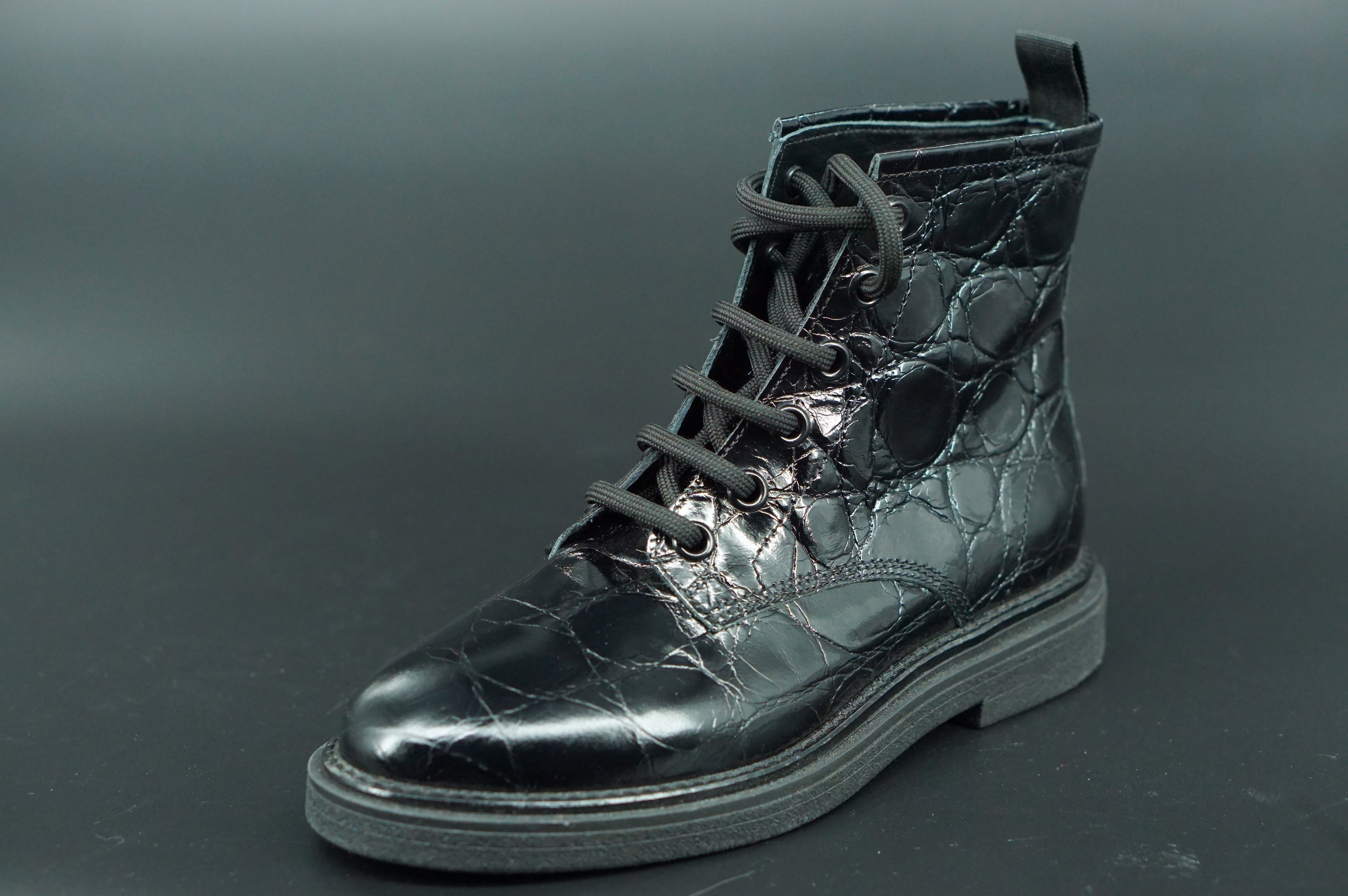 Attilio Giusti Leombruni AGL Combat Boot Ankle Boots Size 37.5 Croc Black $495