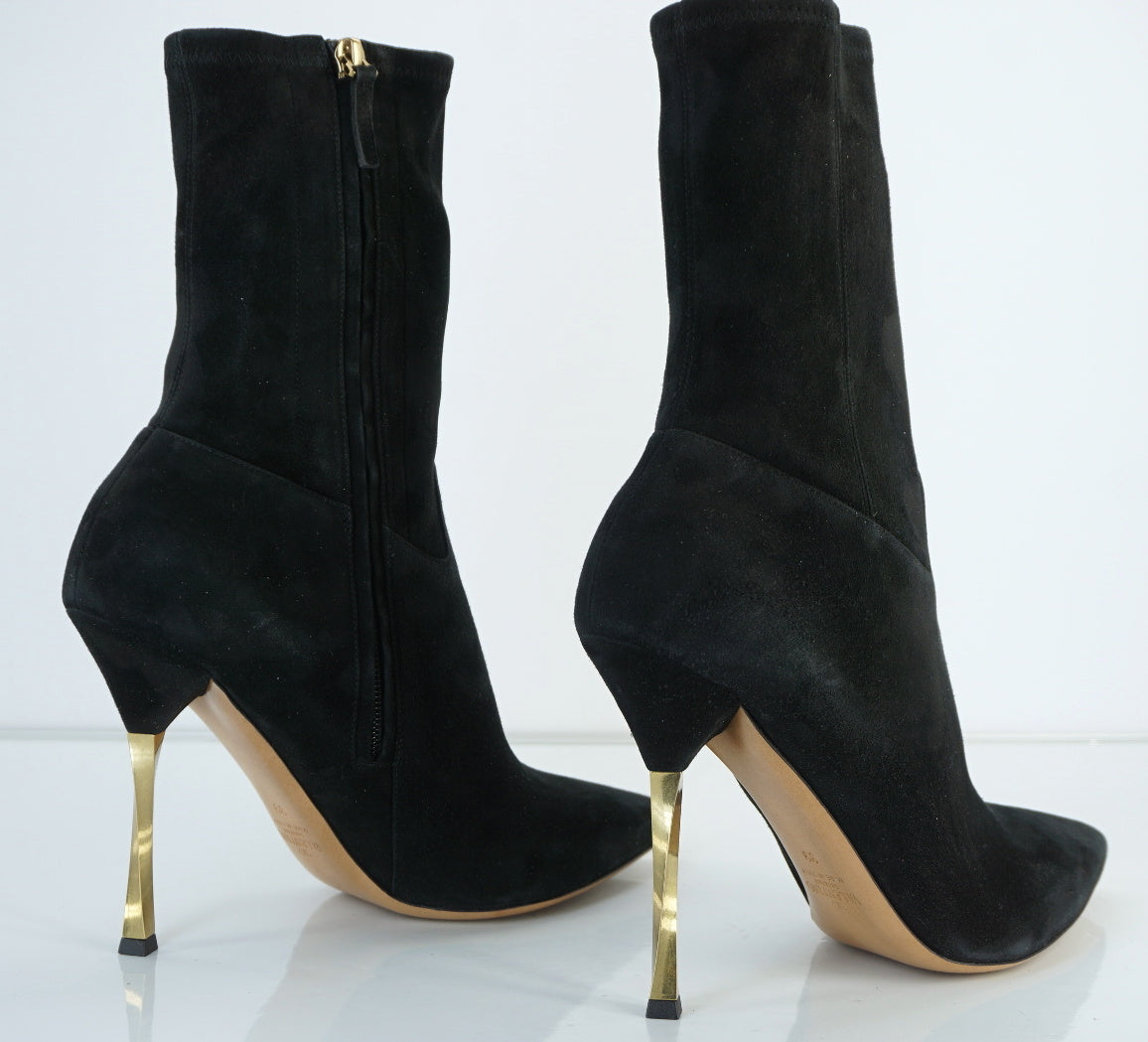 NIB Valentino Black Suede 'Twisteel' Stiletto Pointy Toe Bootie Size 39 $1445