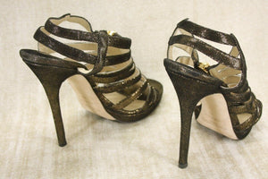 Jimmy Choo Glenys Bronze Metallic Suede Strappy Sandals Size 39 Zip $1050 heels