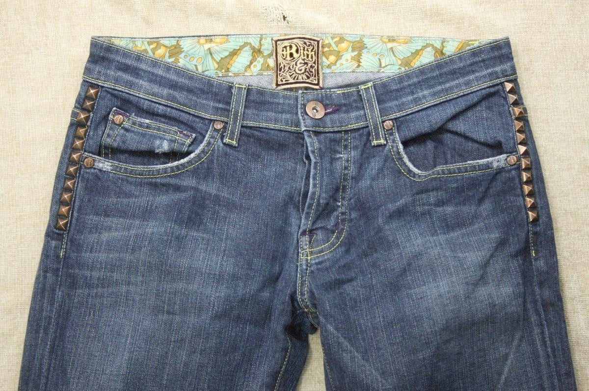 Rich & Skinny Studded Rollup Boyfriend capri Jeans SZ 24 Super Studly Wash $199