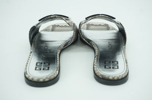 Givenchy Snake Print Cutout Logo grey Flat Mule Slide Sandals SZ 38.5 NIB $825