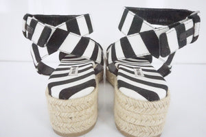 Miu Miu Black White Striped Canvas Platform Espadrille Sandals SZ 41 11 NIB $650