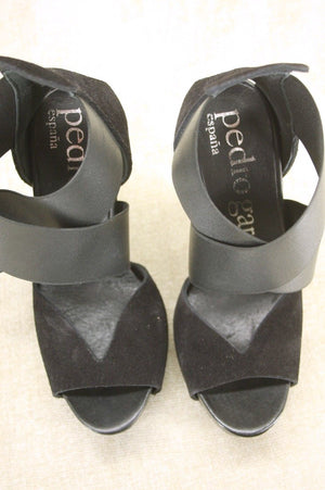 Pedro Garcia Black Leather Clary Wide Strap Platform Heel Sandals Sz 36 New $470