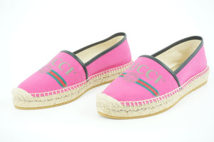 Gucci Pilar Pink GG Logo Canvas Espadrille Flat Loafers SZ 38 $560 NIB slip on