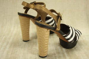 Sam Edelman Black White Leather Mabel Ankle Strap Platform Sandals Size 9.5 $140