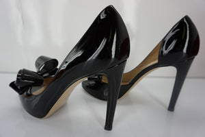 Valentino Garavani Black Patent Leather Bow d'Orsay Heel Pumps SZ 38.5 NIB $675