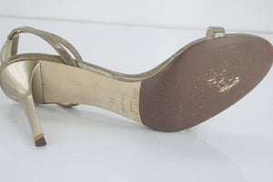 Jimmy Choo Minny Metallic Patent Leather Ankle Strap Sandals SZ 39 New Heel $850