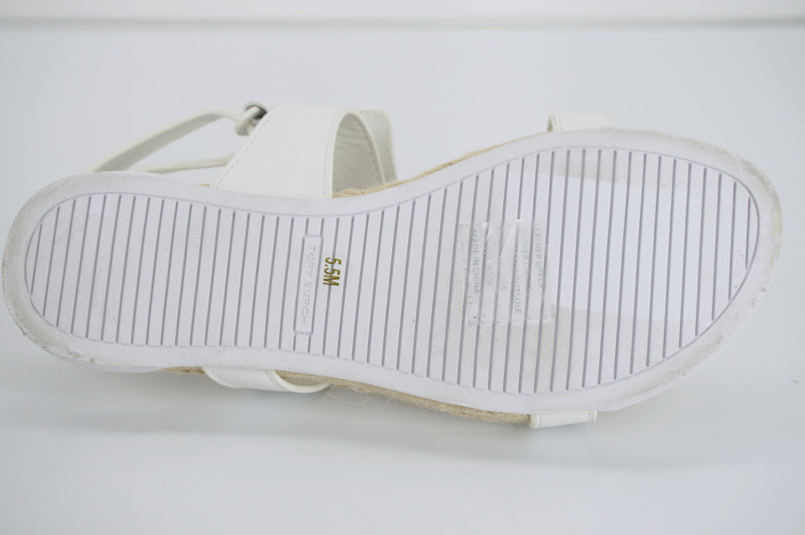 Tory Burch White Leather Strappy Bumper Espadrille Sandal Size 5.5 Flat NIB