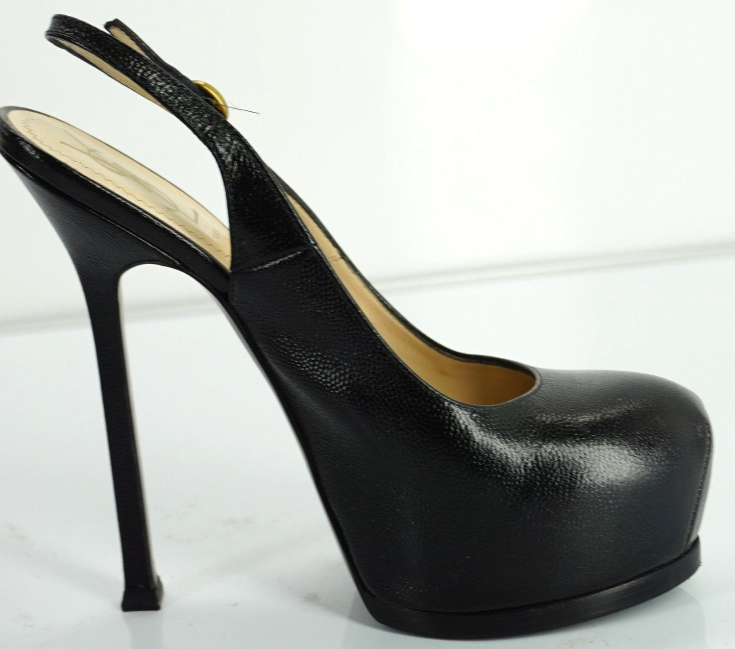 Saint Laurent Textured Patent Tribute Slingback Hidden Platform Pump SZ 37 $850