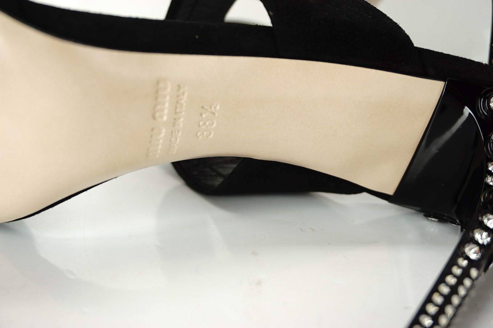 Miu Miu Double Strap Crystal Studded High Heel Mule Sandals SZ 38.5 NIB $950
