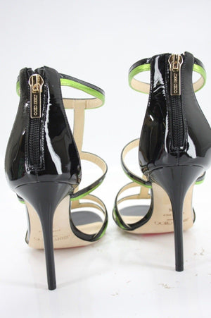 Jimmy Choo Thistle Caged T Strappy Green Black Sandals Size 40.5 10.5 New $795