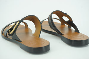 Chloe Demi Slide Buckle Glide Flat Sandals SZ 38 NIB New $670 Black Leather