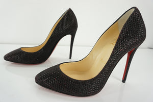 Christian Louboutin Eloise Black Glitter Pumps SZ 35 Pointy Red Bottom NIB $745