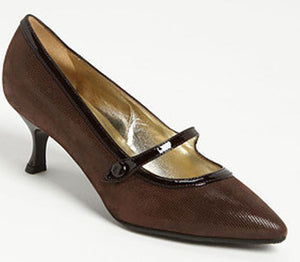 Ron White Brown Shimmer Suede Bijou Mary Jane Pumps SZ 37 New $395