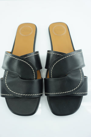 Chloe Candice Flat Twist Slide Sandals SZ 40 10 NIB New $595 Black Leather
