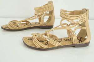 Sam Edelman Gianni Beige Leather Ankle Strappy Flat Caged Sandal SZ 5.5 New $110