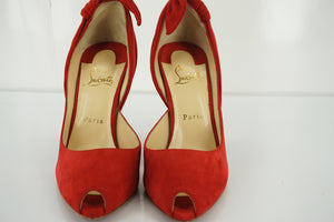 Christian Louboutin Red Suede Barbara Bow Heels d'Orsay Pumps Size 39.5 NIB $995