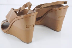 Tory Burch Brown Leather Gabrielle Cross Strap Slingback Wedge Sandals SZ 9 $350
