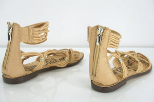 Sam Edelman Gianni Beige Leather Ankle Strappy Flat Caged Sandal SZ 5.5 New $110