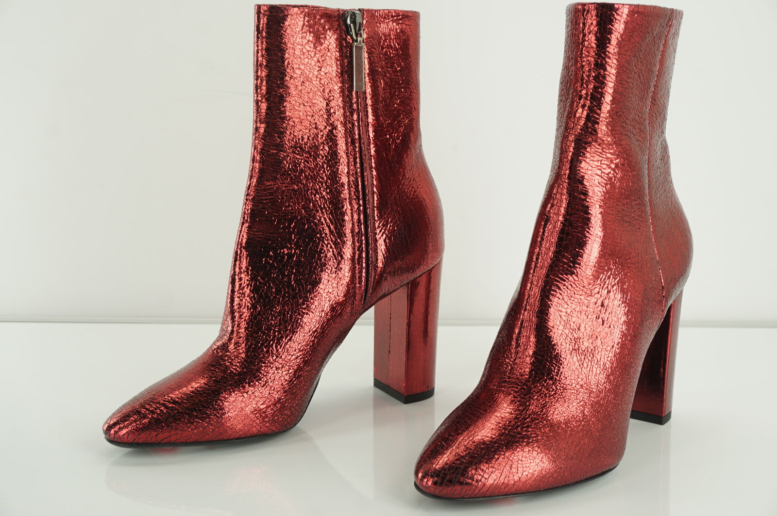 SAINT LAURENT Babies Red Metallic Ankle Boots Size 36.5 NIB YSL $1095 90MM