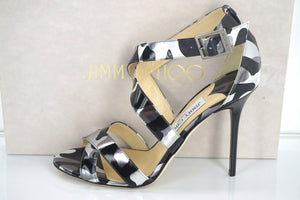 Jimmy Choo Camouflage Metallic Black Lottie Ankle Strap Sandal SZ 38 New $850
