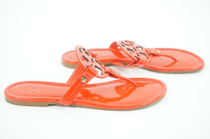 New Tory Burch Miller Poppy Red Patent Thong Sandals SZ 7.5 $235 Logo