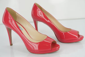 Prada Pink Patent Leather Open Toe Platform High Heel Pumps Size 39 NIB $650