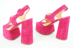 Christian Louboutin Foolish 130 MM Platform Sandal Pink Suede Size 6 Womens Bright